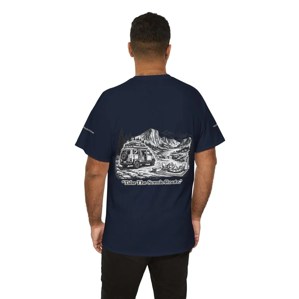 Unisex Heavy Cotton Tee — "Take The Scenic Route" Design Minimal-Line