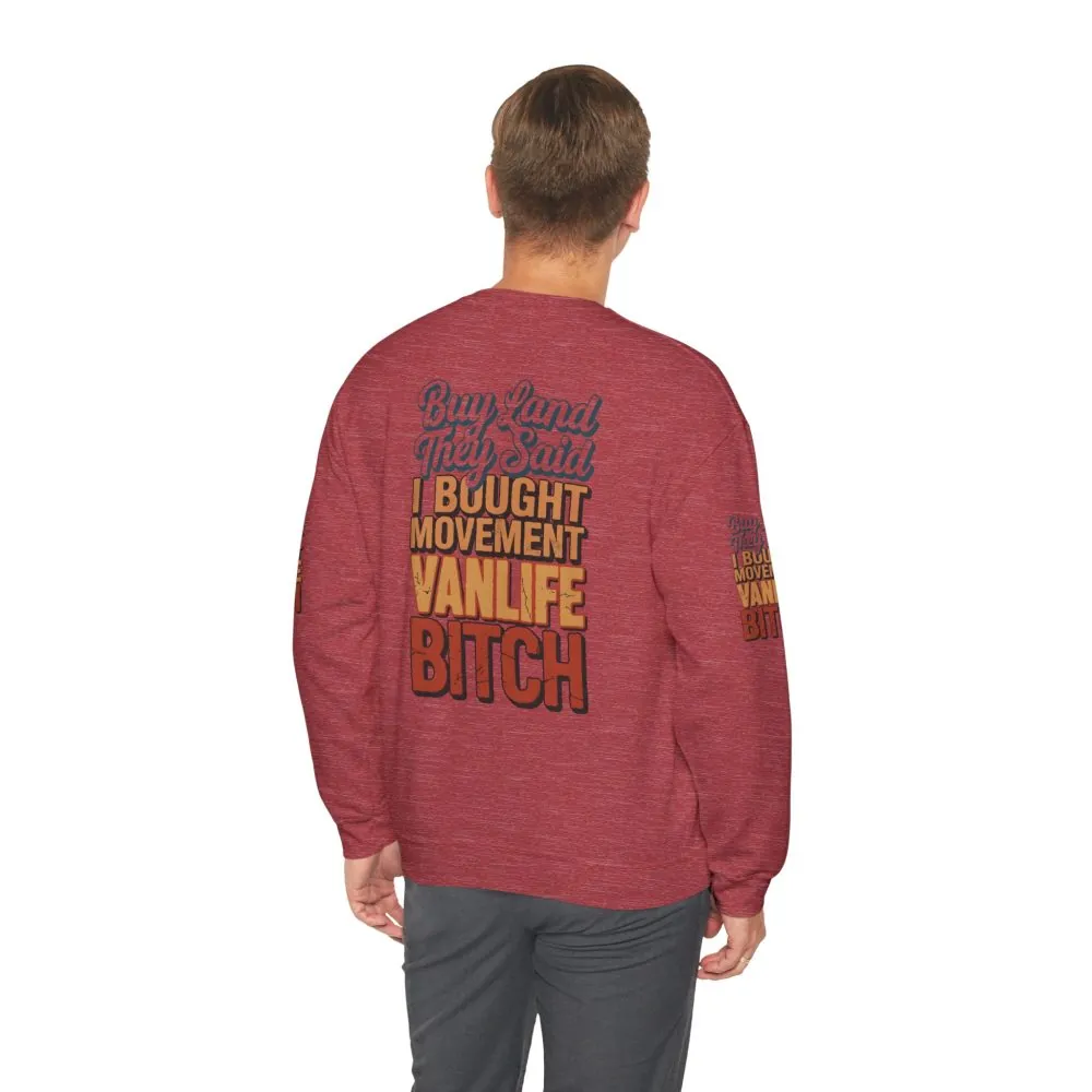 Unisex Heavy Blend™ Crewneck Sweatshirt — "Buy Land They Said" Design F**K-Line