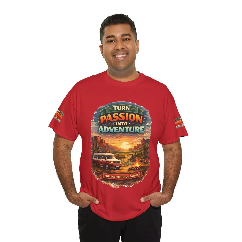 Unisex Heavy Cotton Tee — "Turn Passion Into Adventure" Design Scenic-Line