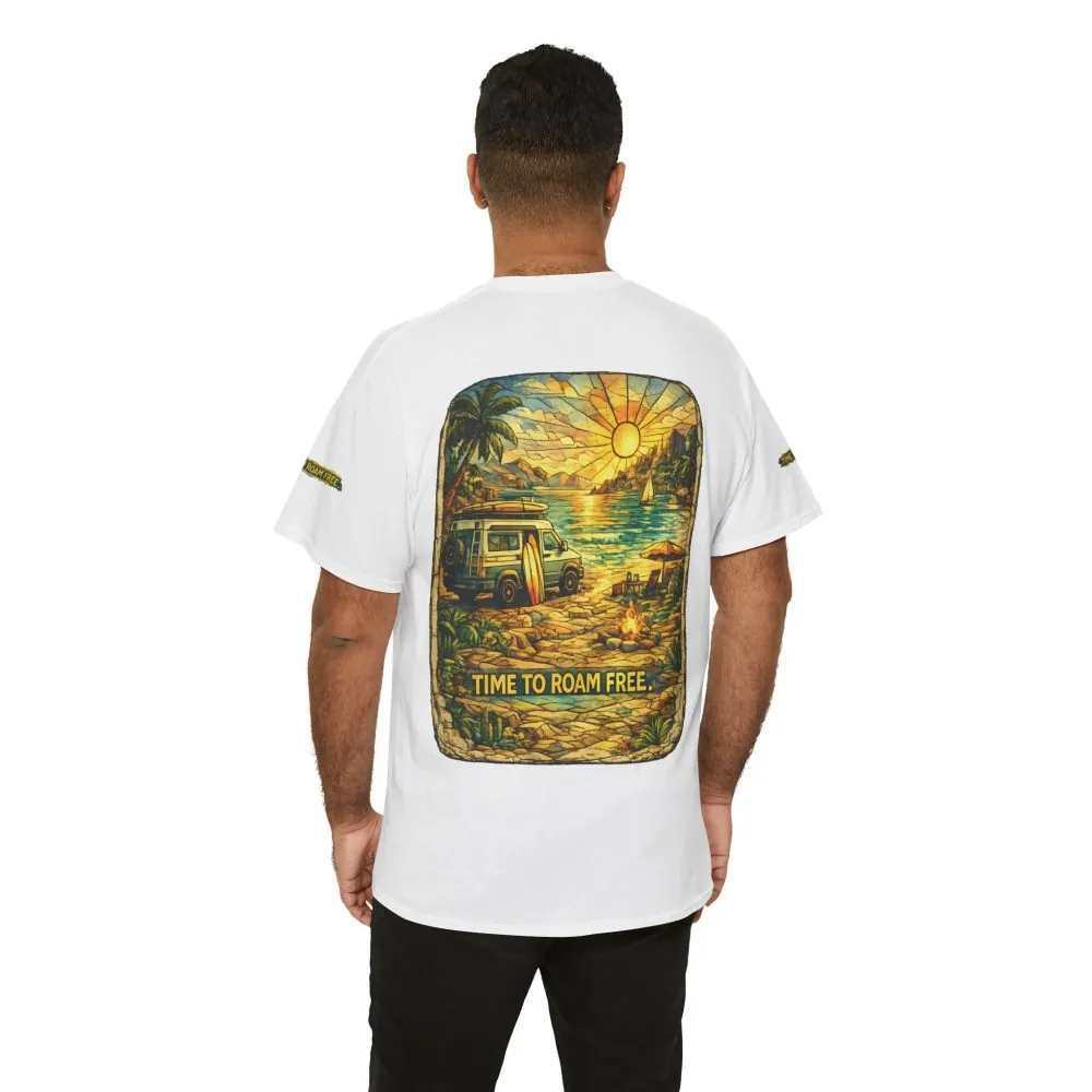 8951118796780531203_2048.jpeg Unisex Heavy Cotton Tee — "Time To Roam Free" Design Cubic-Line