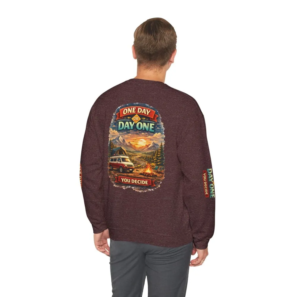 Unisex Heavy Blend™ Crewneck Sweatshirt — "One Day Or Day One" Design Scenic-Line