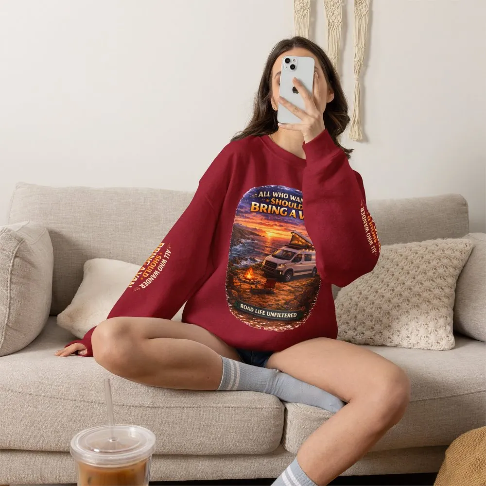 8960825147900572818_2048.jpeg Unisex Heavy Blend™ Crewneck Sweatshirt — "All Who wander Should Bring A Van" Design Scenic-Line