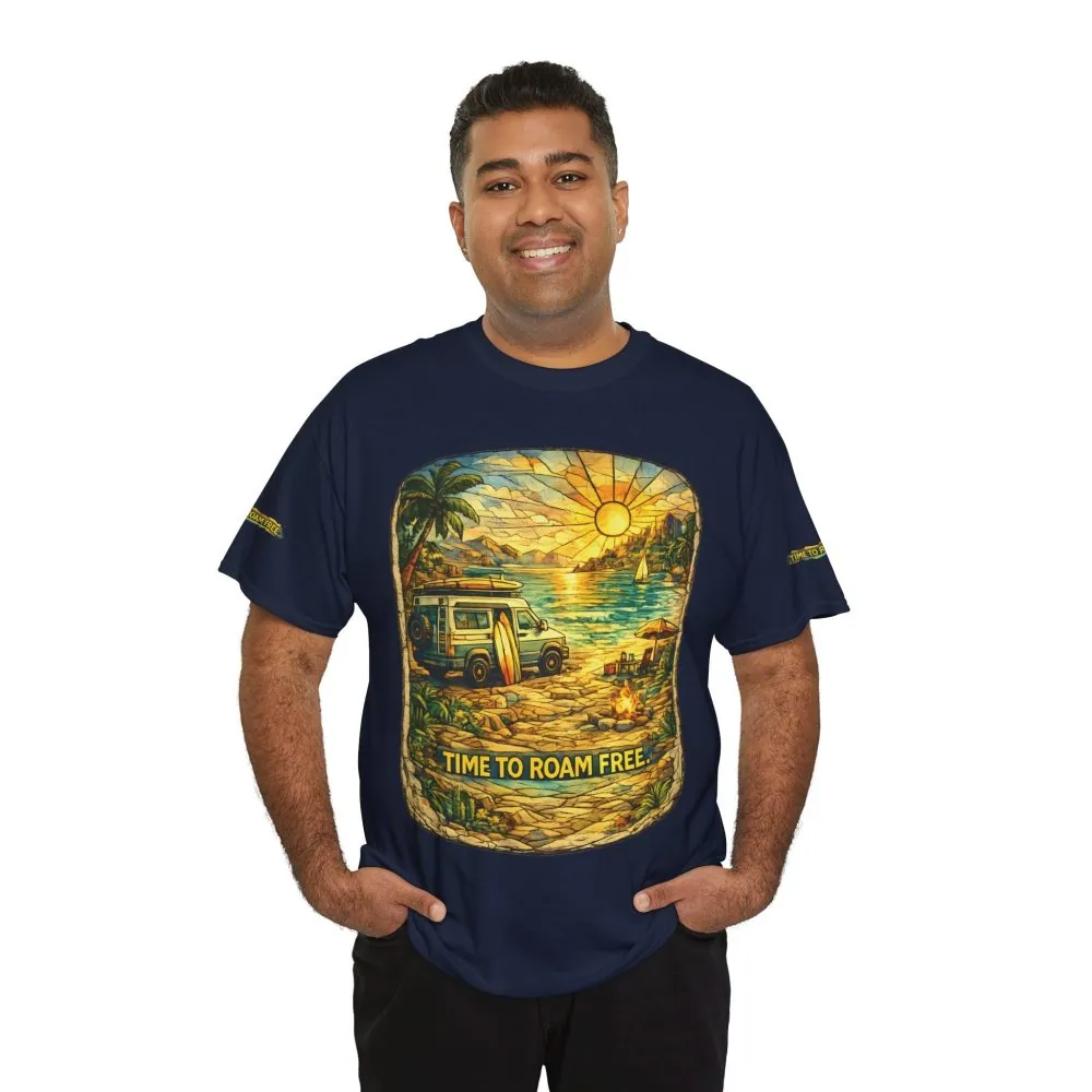 8962768830959994698_2048.jpeg Unisex Heavy Cotton Tee — "Time To Roam Free" Design Cubic-Line
