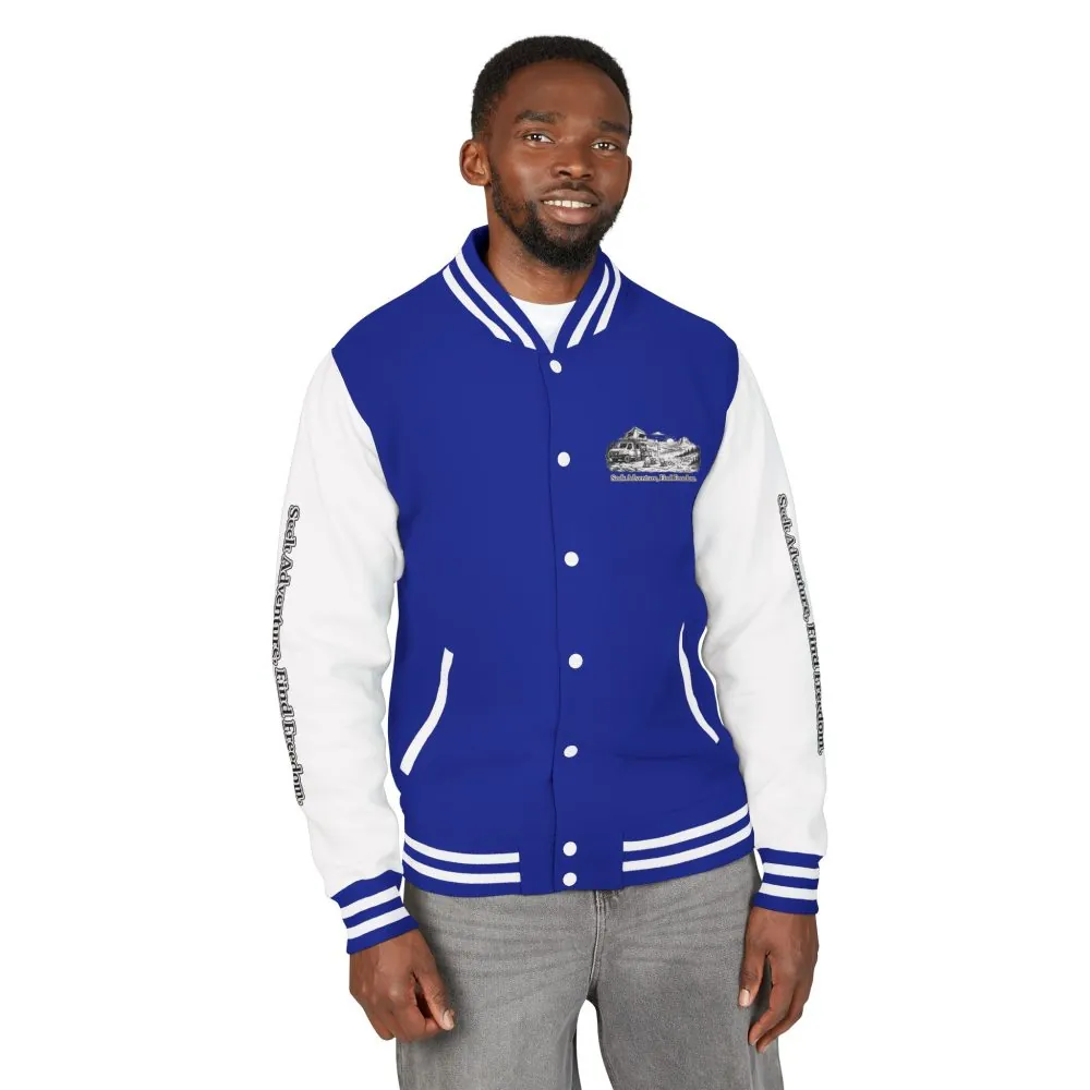 8966548268781663518_2048.jpeg Unisex Heavyweight Letterman Jacket — "Seek Adventure, Find Freedom" Travel Varsity Coat