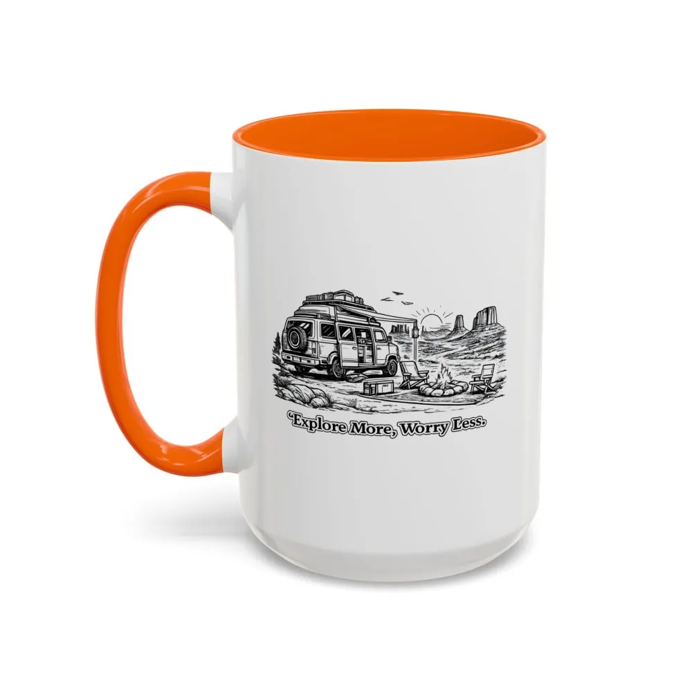Accent Coffee Mug (11, 15oz) — "Explore More Worry Less" Design Minimal-Line