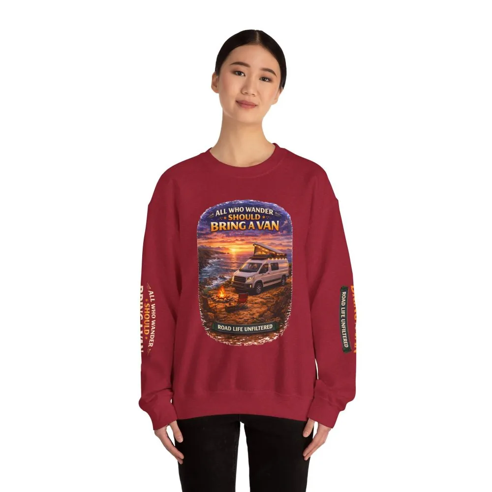 8970509168134911984_2048.jpeg Unisex Heavy Blend™ Crewneck Sweatshirt — "All Who wander Should Bring A Van" Design Scenic-Line