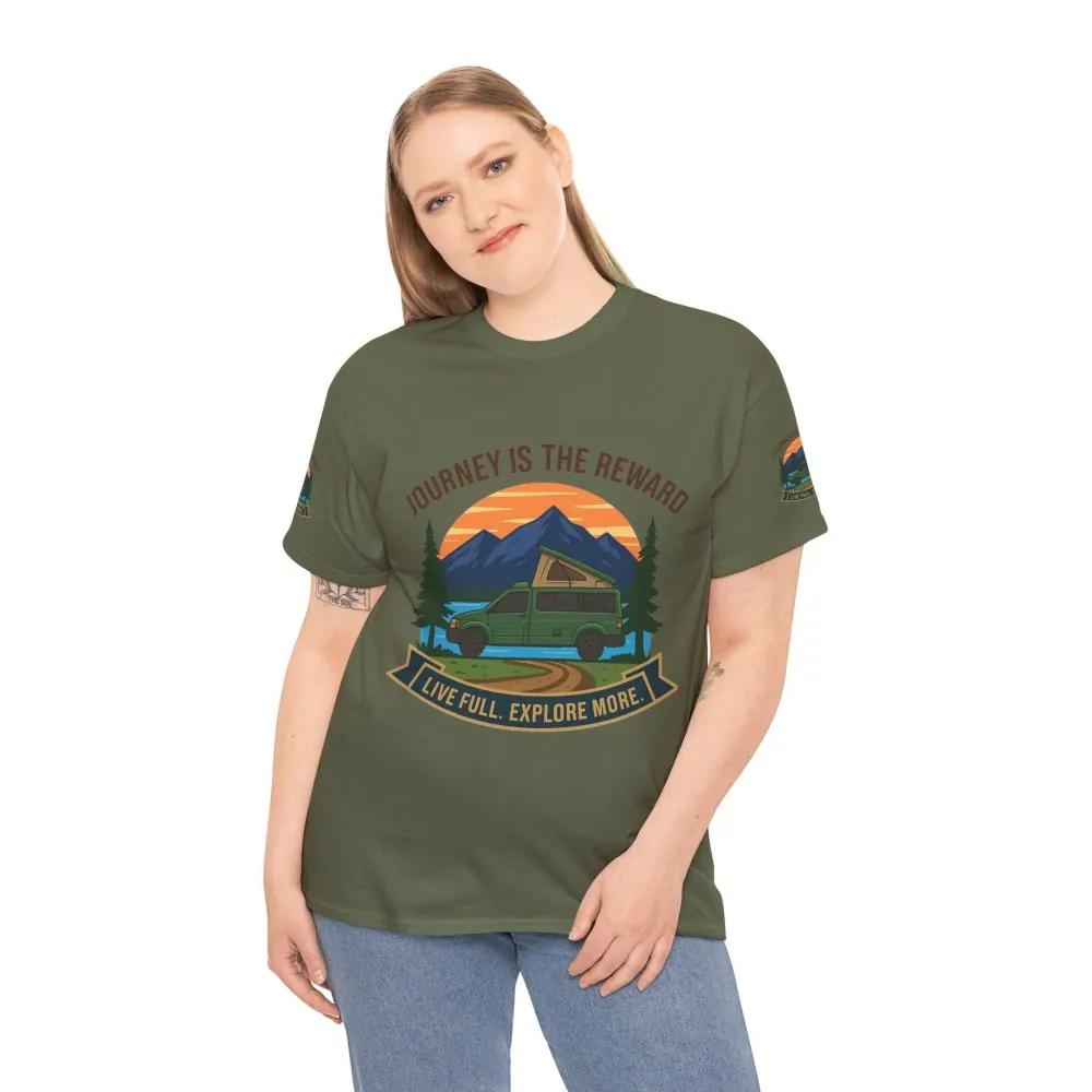 Unisex Heavy Cotton Tee  — "Journey Is The Reward Tee" Adventure Camper Van Graphic T-Shirt