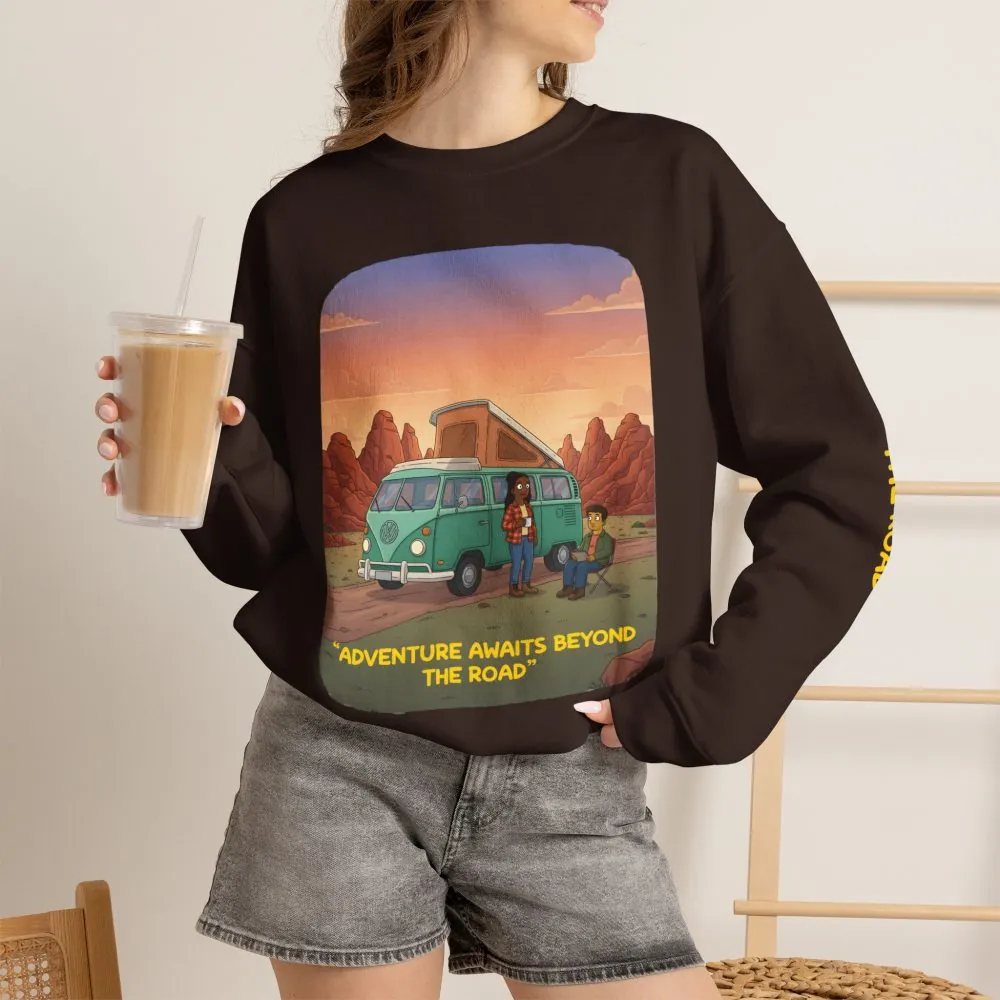 8975208435564793334_2048.jpeg Unisex Heavy Blend™ Crewneck Sweatshirt — "Adventure Awaits Beyond The Road" Design Sitcom-Line