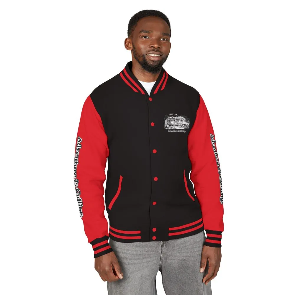 Unisex Heavyweight Letterman Jacket — "Adventure Is Calling" Travel Varsity Coat