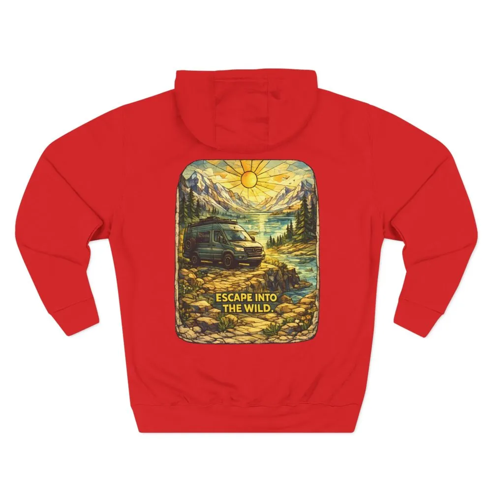 Three-Panel Fleece Hoodie - "Escape Into The Wild" Design Cubic-Line