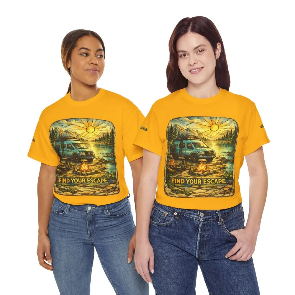 Unisex Heavy Cotton Tee — "Find Your Escape" Design Cubic-Line