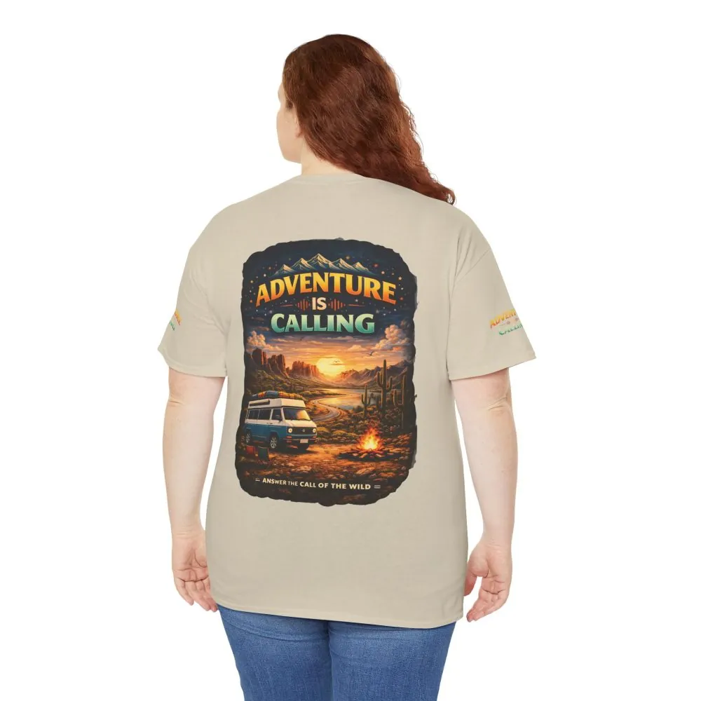 Unisex Heavy Cotton Tee — "Adventure Is Calling" Design Scenic-Line