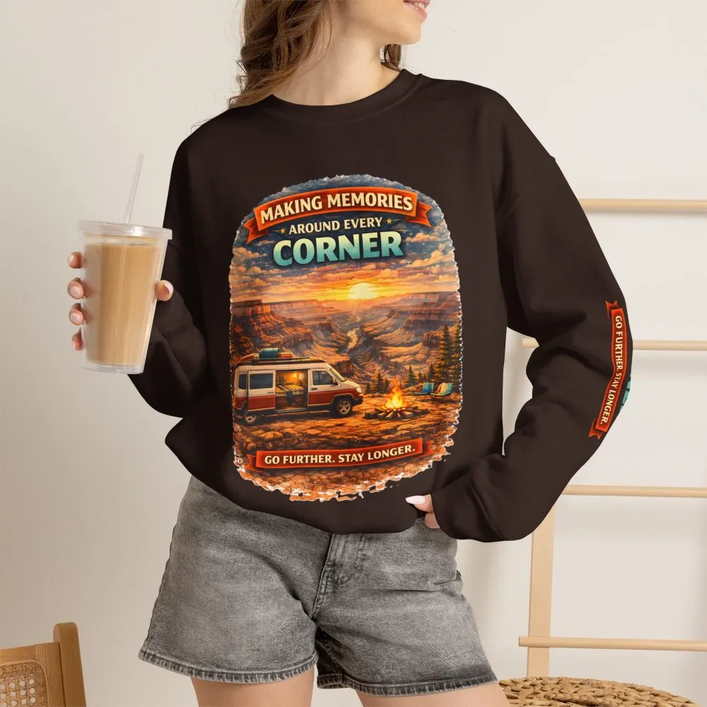 Unisex Heavy Blend™ Crewneck Sweatshirt — "Making Memories Around Every Corner" Design Scenic-Line