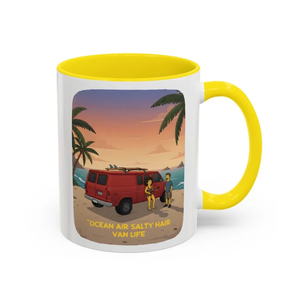 Accent Coffee Mug (11, 15oz) — "Ocean Air Salty Hair Van Life" Design Sitcom-Line