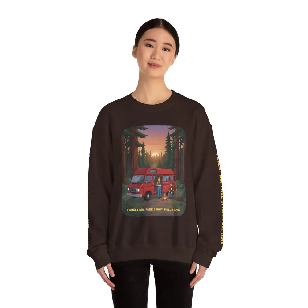 Unisex Heavy Blend™ Crewneck Sweatshirt — "Forest Air Free Spirit Full Tank" Design Sitcom-Line