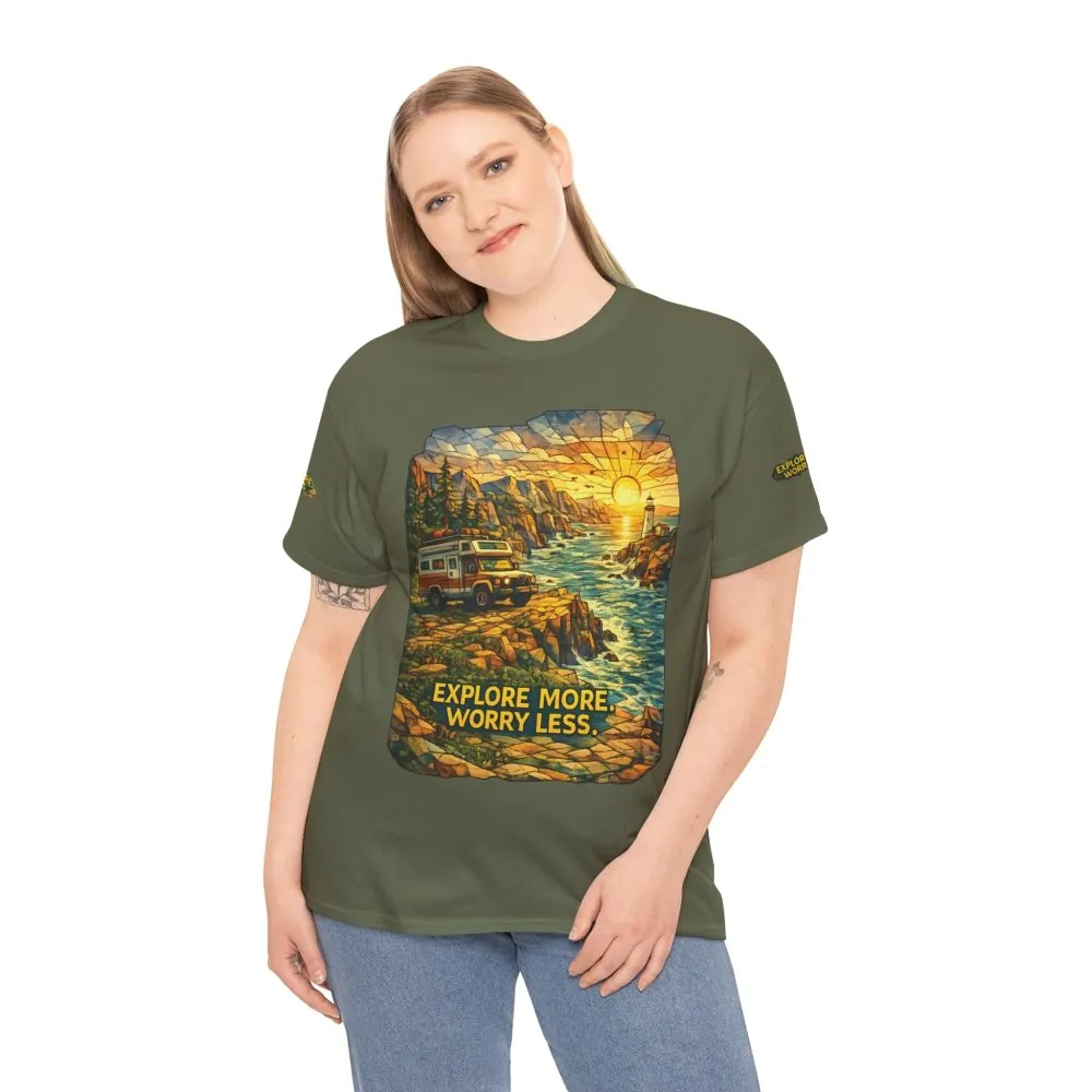 8995506751246560735_2048.jpeg Unisex Heavy Cotton Tee — "Explore More Worry Less" Design Cubic-Line
