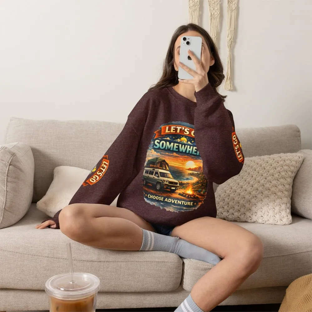 Unisex Heavy Blend™ Crewneck Sweatshirt — "Lets Go Somewhere" Design Scenic-Line
