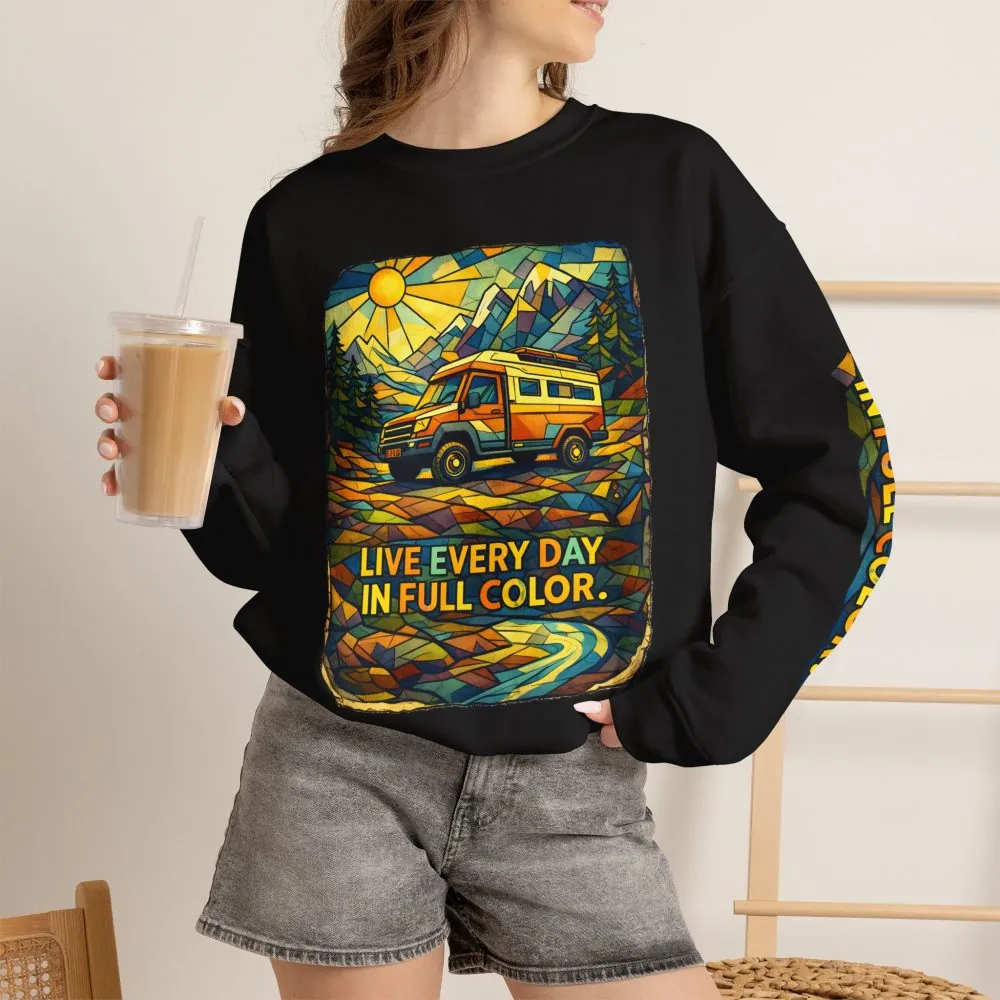 Unisex Heavy Blend™ Crewneck Sweatshirt — "Live Every Day InFull Color" Design Cubic-Line