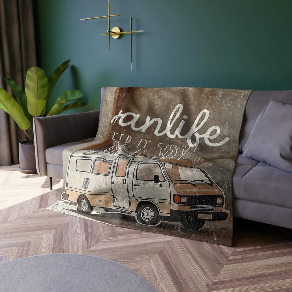 Crushed Velvet Blanket — 'Vanlife: Keep It Simple, Keep It Wild' Cozy Camper Throw