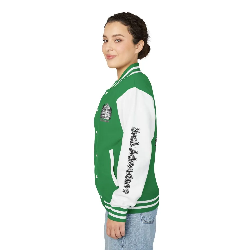 Unisex Heavyweight Letterman Jacket — "Seek Adventure" Travel Varsity Coat