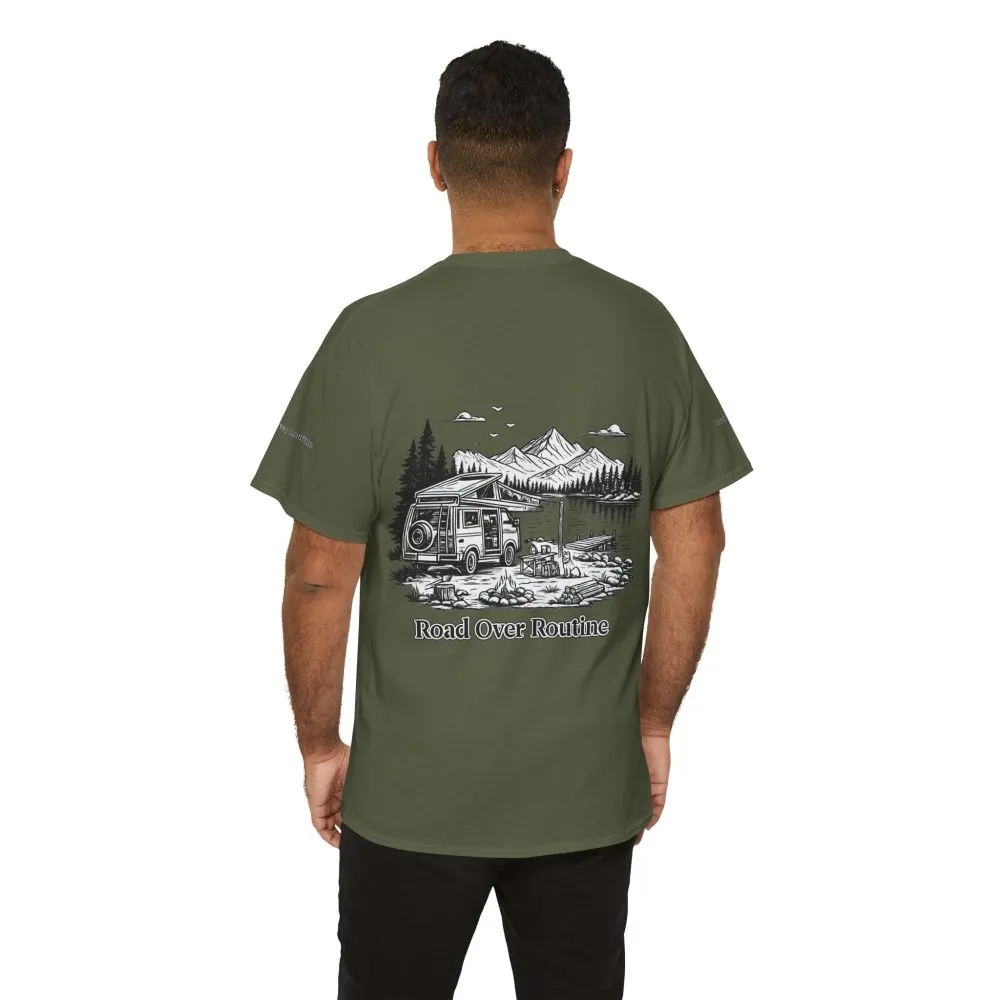 9026273217542905162_2048.jpeg Unisex Heavy Cotton Tee — "Road Over Routine" Design Minimal-Line
