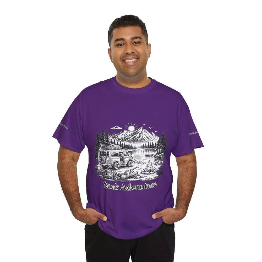 Unisex Heavy Cotton Tee — "Seek Adventure" Design Minimal-Line