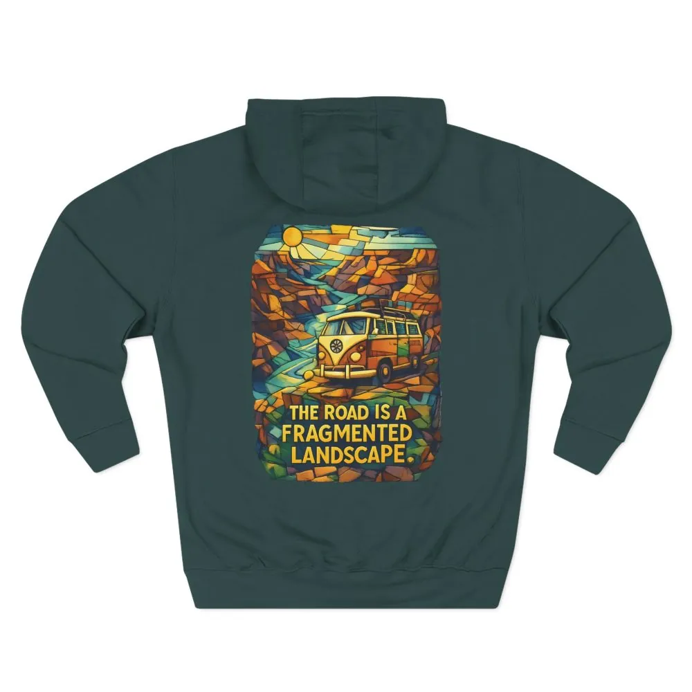 Three-Panel Fleece Hoodie - "The Road Is A Fragmented Landscape" Design Cubic-Line