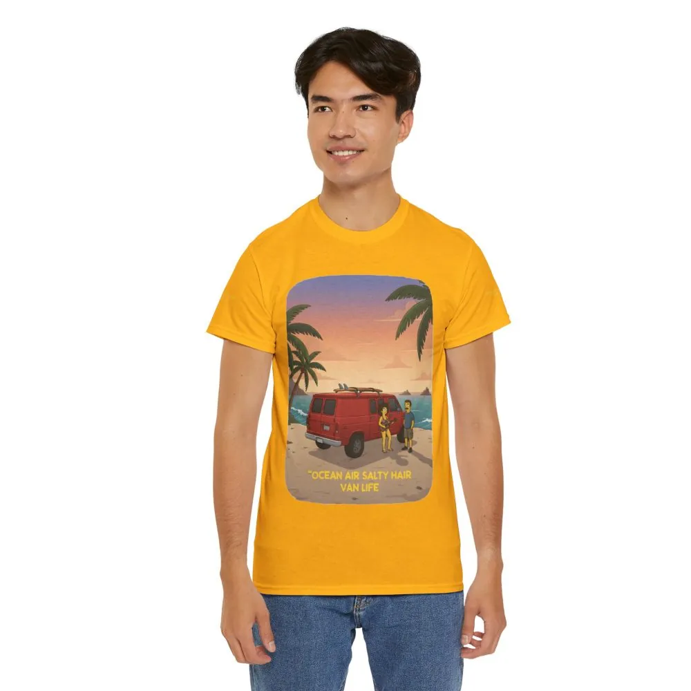 Unisex Heavy Cotton Tee — "Ocean Air Salty Hair Van Life" Design Sitcom-Line