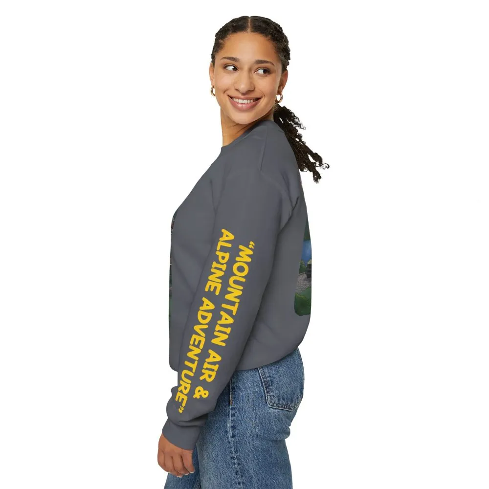 Unisex Heavy Blend™ Crewneck Sweatshirt — "Mountain Air And Alpine Adventure"" Design Sitcom-Line