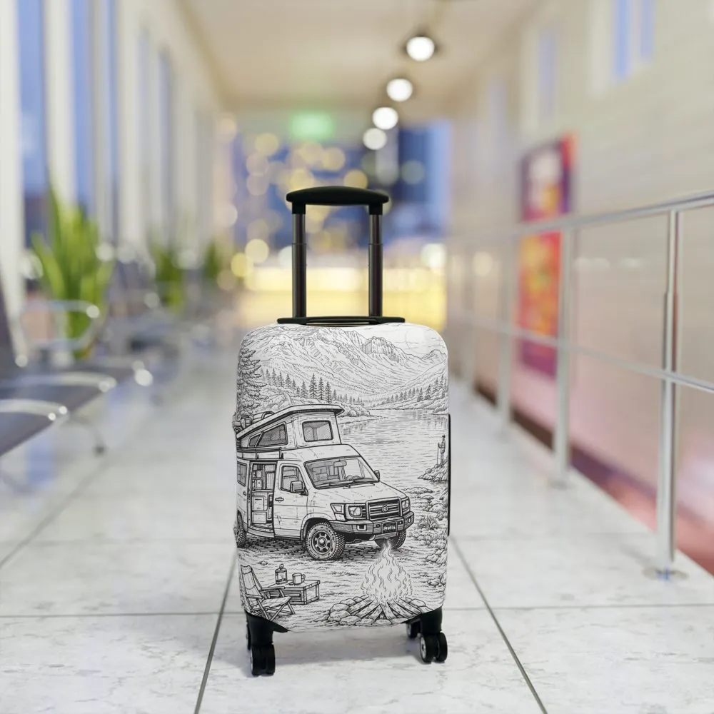Luggage Cover — Adventure Camper Sketch Travel Suitcase