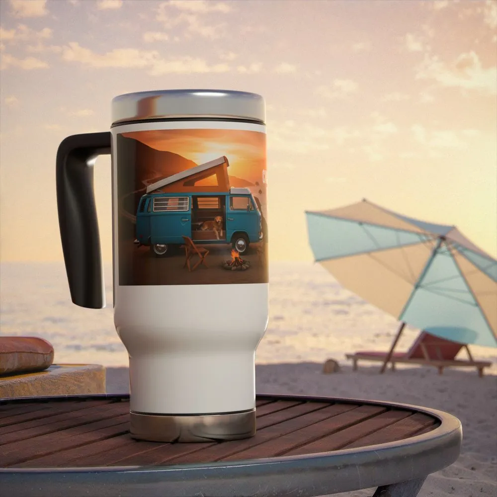 Stainless Steel Travel Mug with Handle, 14oz — "Chase the Sun, Find Yourself"