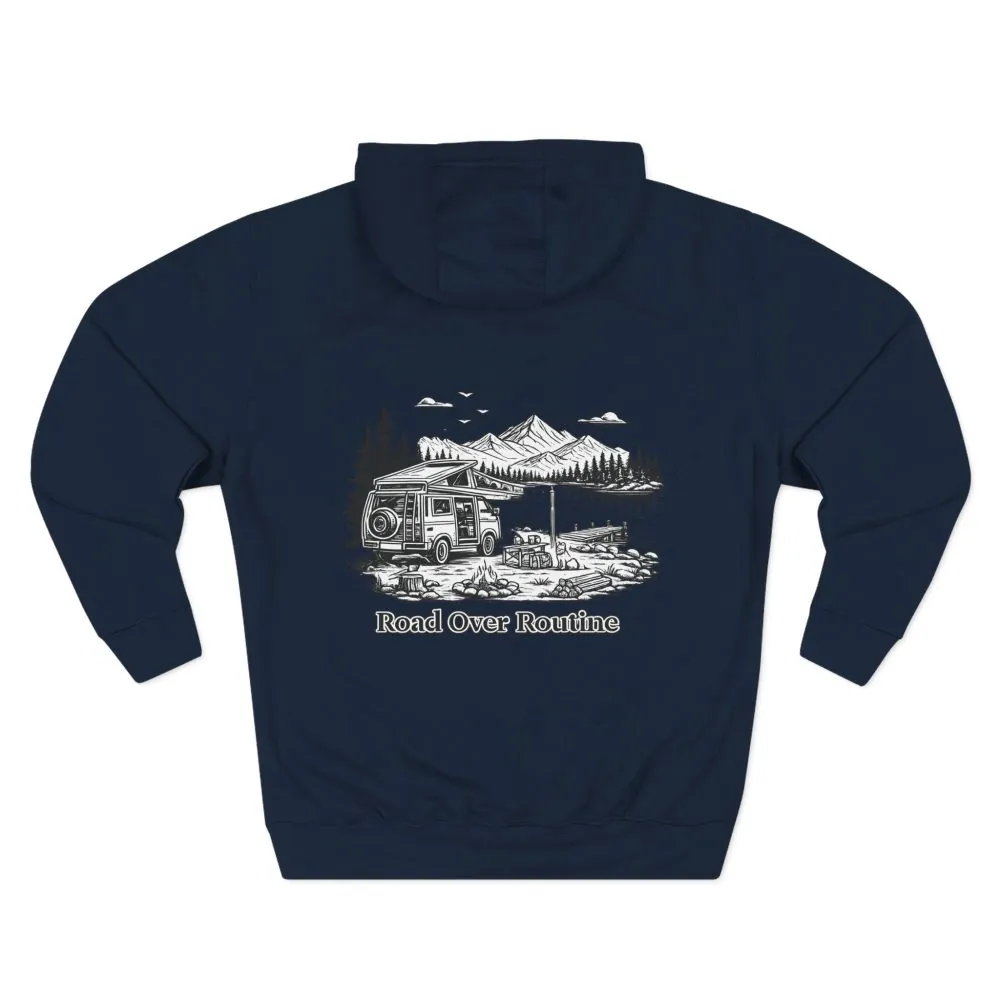 9059853543805758481_2048.jpeg Three-Panel Fleece Hoodie - "Road Over Routine" Design Minimal-Line