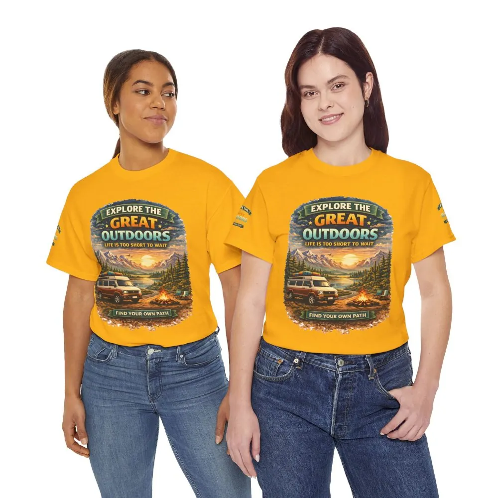 Unisex Heavy Cotton Tee — "Explore The Great Outdoors" Design Scenic-Line