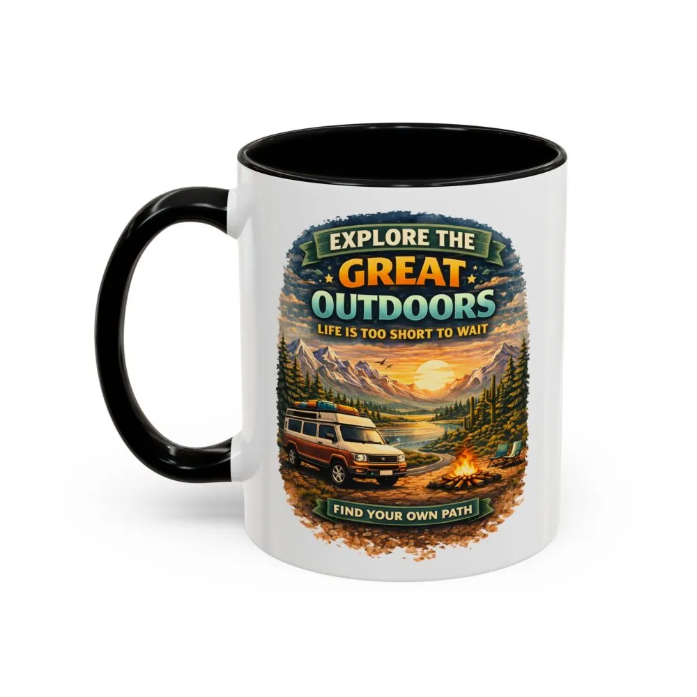 Accent Coffee Mug (11, 15oz) — "Explore The Great Outdoors" Design Scenic-Line