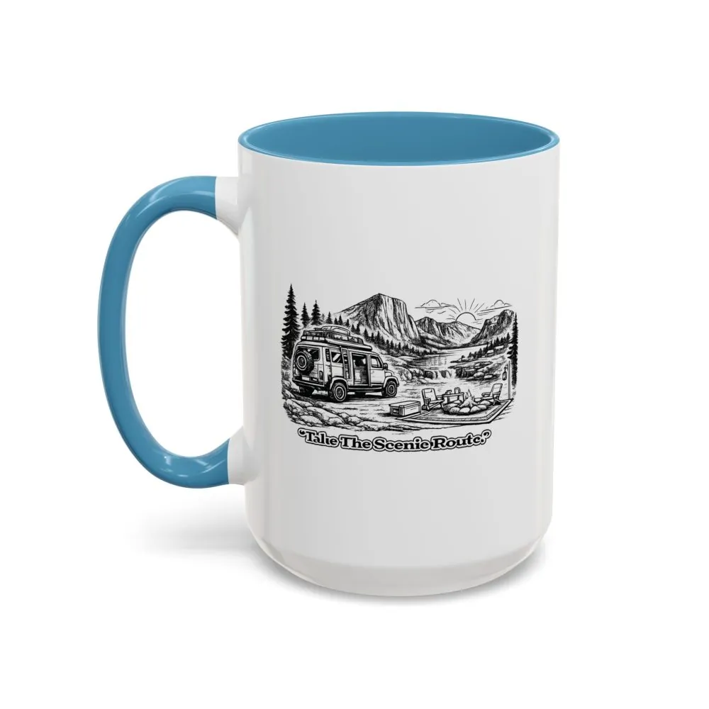 Accent Coffee Mug (11, 15oz) — "Take The Scenic Route" Design Minimal-Line