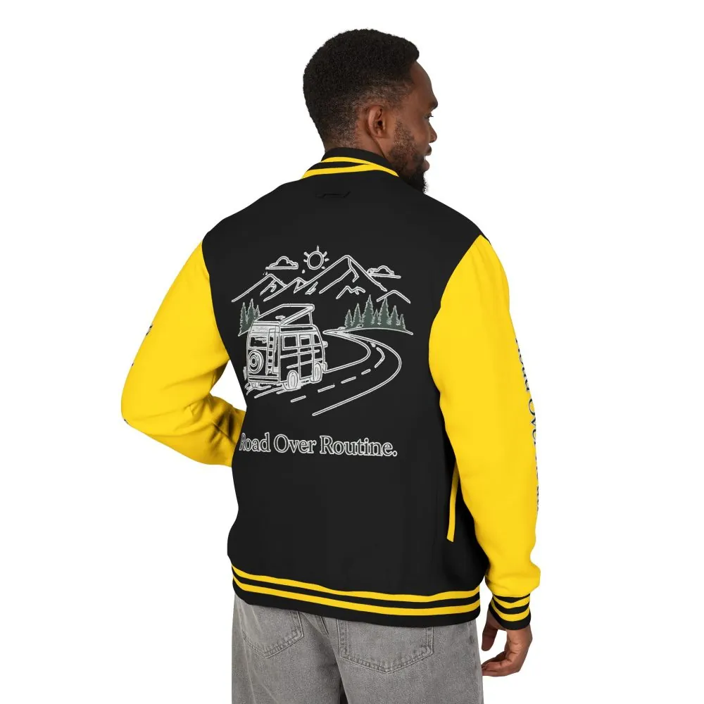 Unisex Heavyweight Letterman Jacket — "Road Over Routine" Travel Varsity Coat