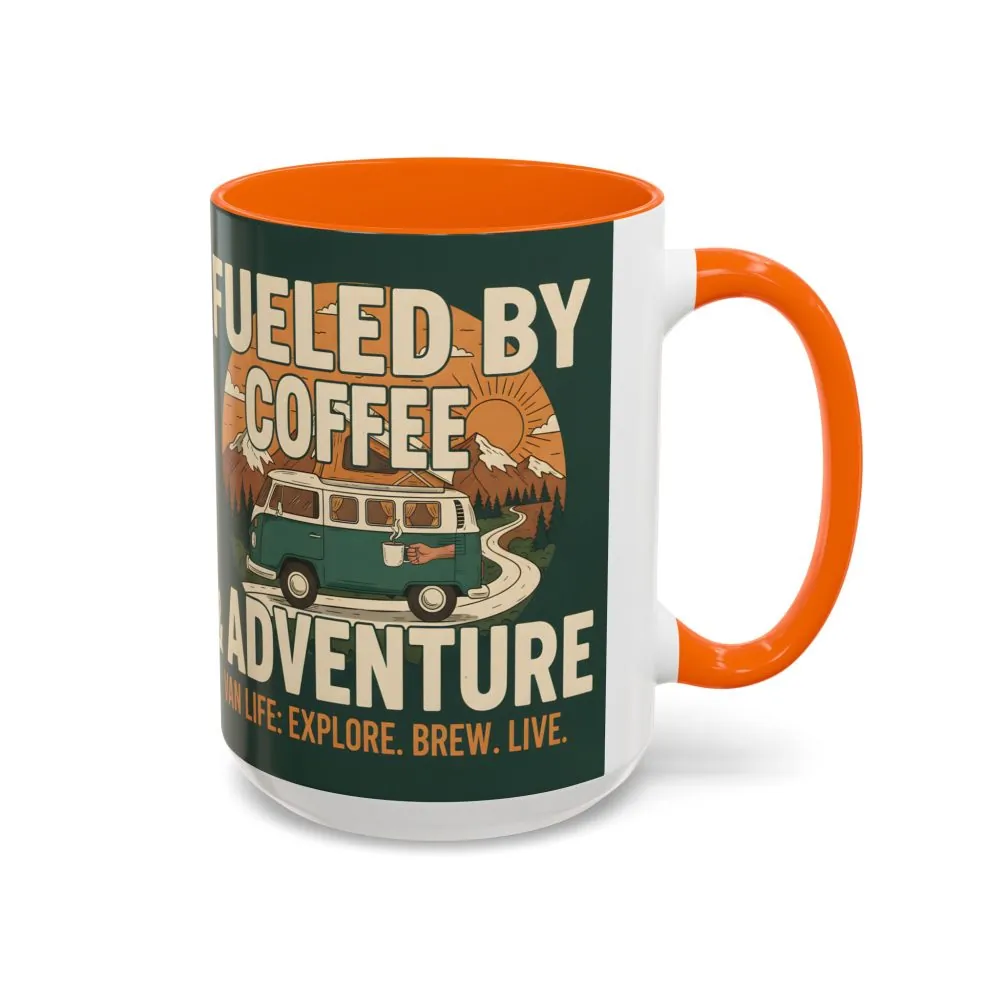 Accent Coffee Mug (11, 15oz) — "Fueled by Coffee & Adventure"