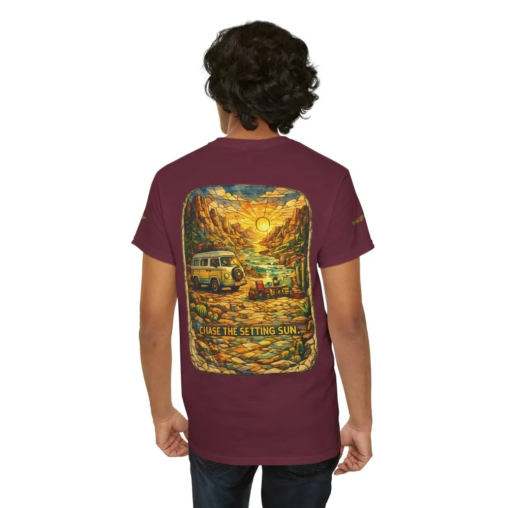 Unisex Heavy Cotton Tee — "Chase The Settings Sun" Design Cubic-Line