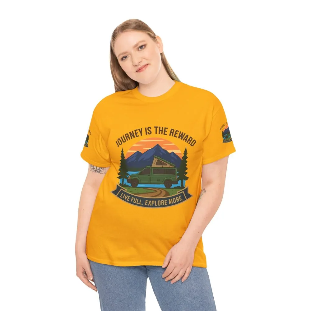 Unisex Heavy Cotton Tee  — "Journey Is The Reward Tee" Adventure Camper Van Graphic T-Shirt