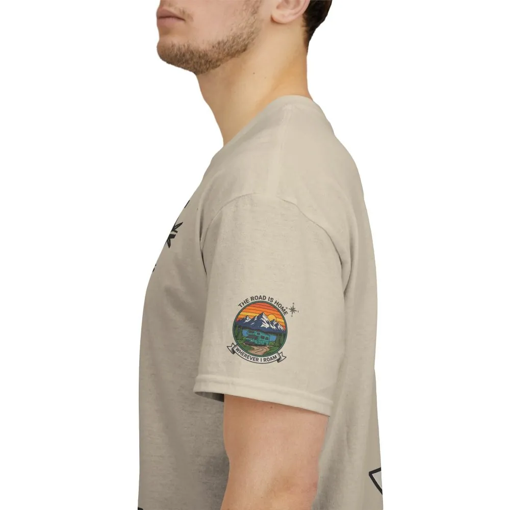 Unisex Heavy Cotton Tee  — 'The Road Is Home, Wherever I Roam' Retro Camper Tee