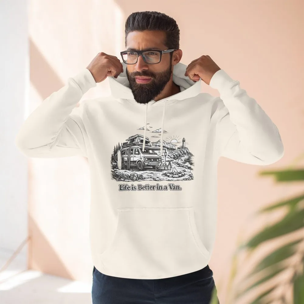 9094438351832001224_2048.jpeg Three-Panel Fleece Hoodie - "Life Is Better In A Van" Design Minimal-Line