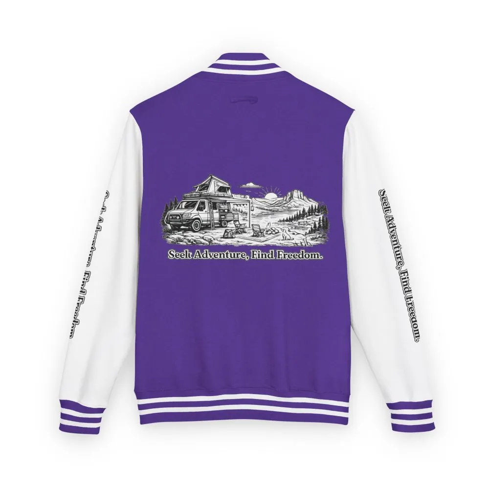 9102084439883942262_2048.jpeg Unisex Heavyweight Letterman Jacket — "Seek Adventure, Find Freedom" Travel Varsity Coat