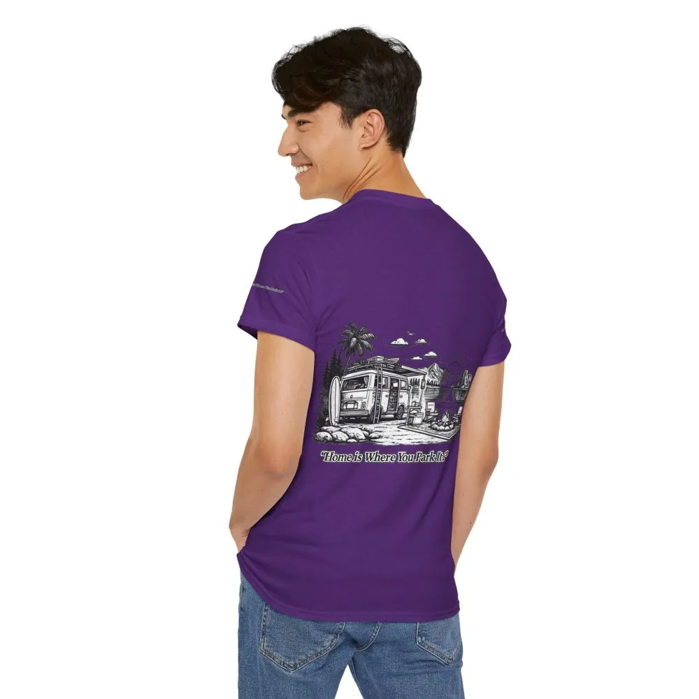 Unisex Heavy Cotton Tee — "Home Is Where You Park It" Design Minimal-Line