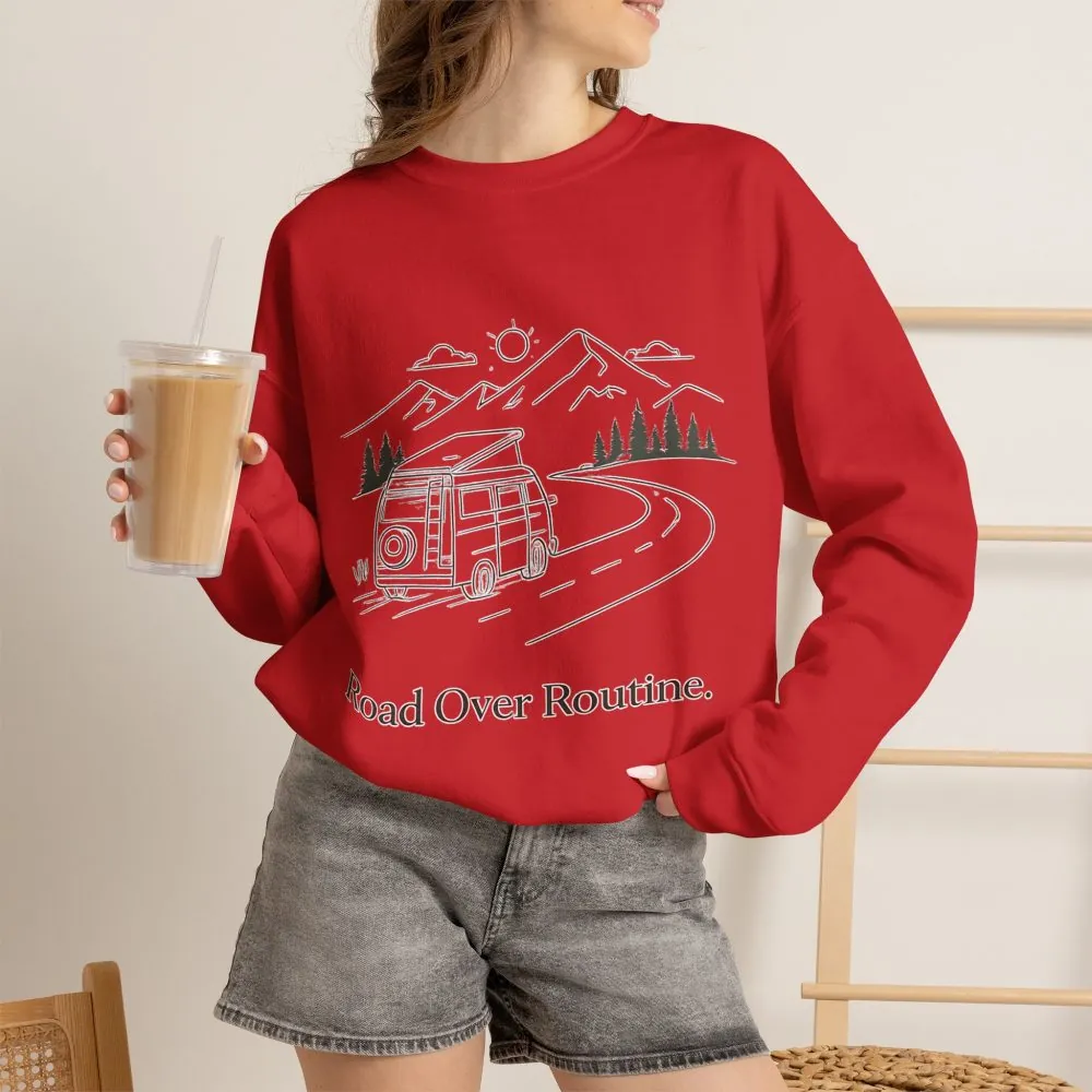 9119851798372730365_2048.jpeg Unisex Heavy Blend™ Crewneck Sweatshirt — "Road Over Routine" Design Minimal-Line