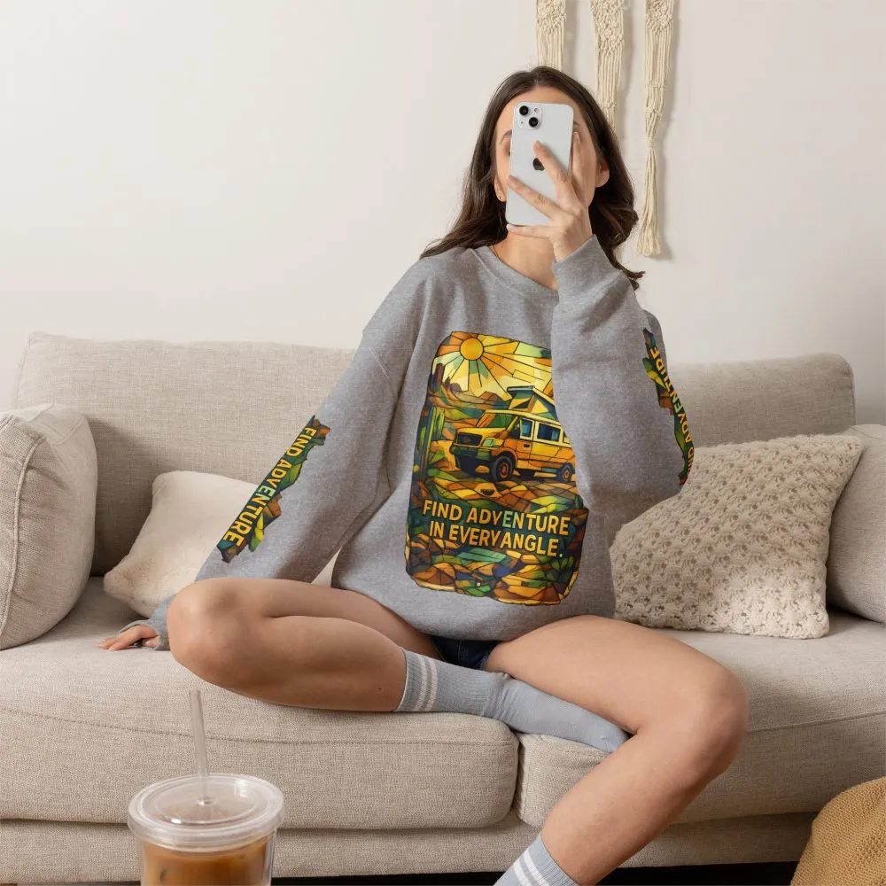 Unisex Heavy Blend™ Crewneck Sweatshirt — "Find Adventure In Every Corner" Design Cubic-Line