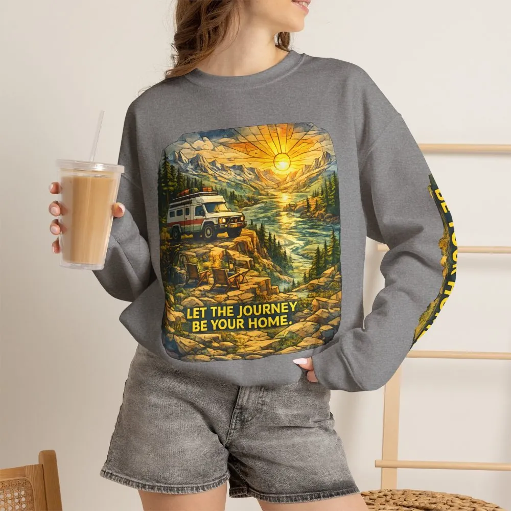 Unisex Heavy Blend™ Crewneck Sweatshirt — "Let The Journey Be Your Home" Design Cubic-Line