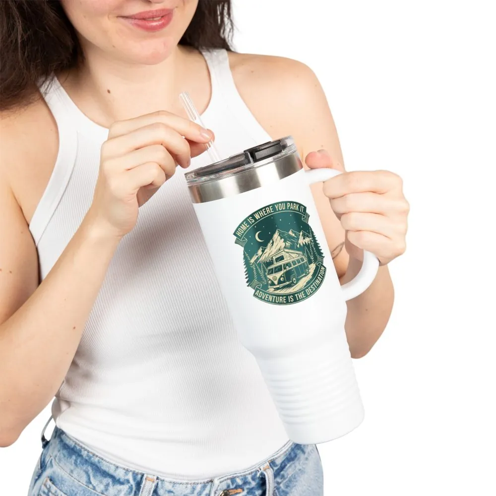9131239282643550894_2048.jpeg Insulated Travel Mug - "Home Is Where You Park It-Adventure is the destination" (40oz) – Retro Camper Design, Keep Drinks Hot or Cold