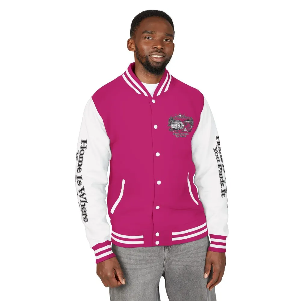 Unisex Heavyweight Letterman Jacket — "Home Is Where You Park It" Travel Varsity Coat