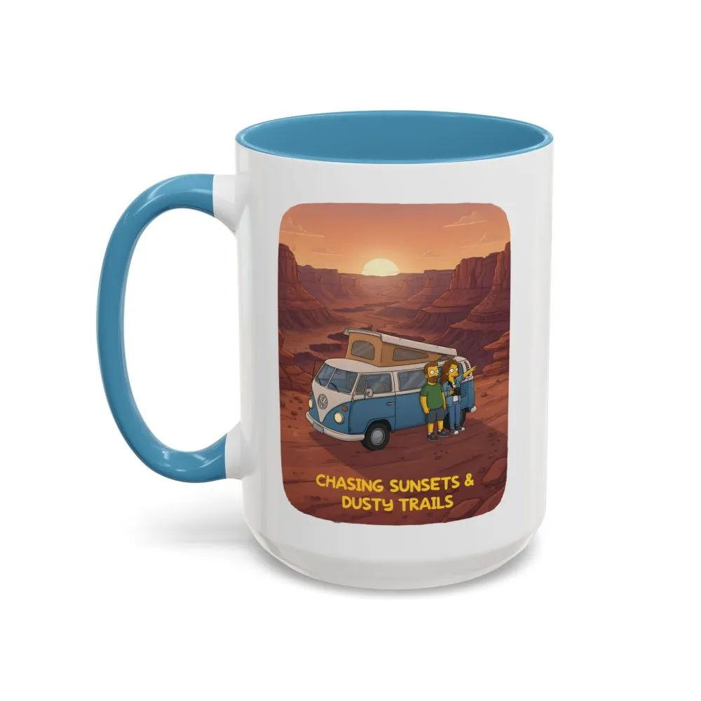 9139384479707209165_2048.jpeg Accent Coffee Mug (11, 15oz) — "Chasing Sunsets And Dusty Trails" Design Sitcom-Line