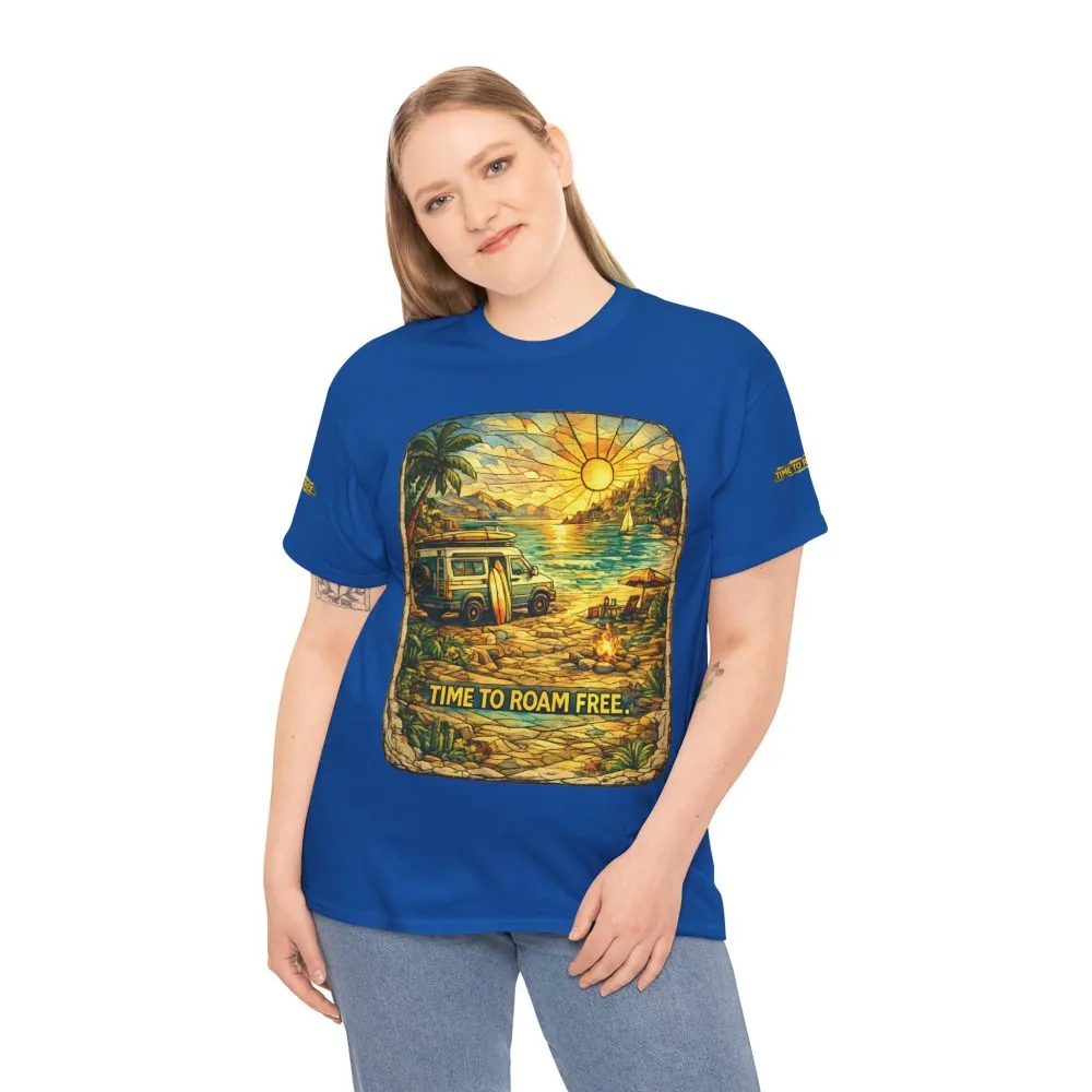 9145489910932084036_2048.jpeg Unisex Heavy Cotton Tee — "Time To Roam Free" Design Cubic-Line